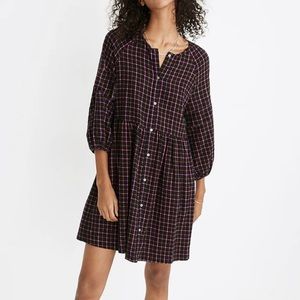 Madewell Plaid Flannel Raglan Button-Front Shirtdress